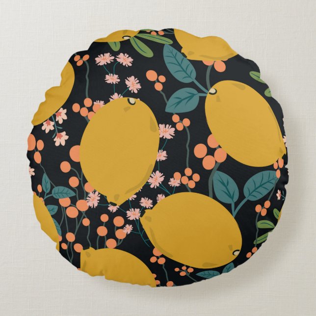 Tropical summer fruit seamless pattern. Citrus tre Round Pillow (Front)