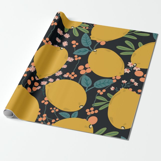 Tropical summer fruit seamless pattern. Citrus tre Wrapping Paper (Unrolled)