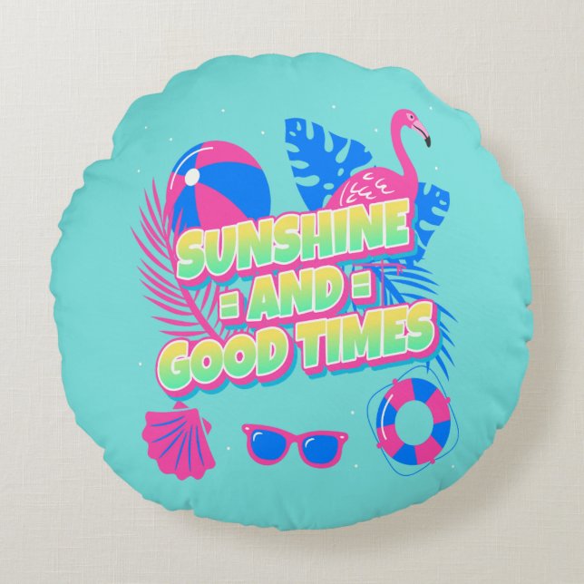 Tropical Summer Fun Vibes Round Pillow (Front)