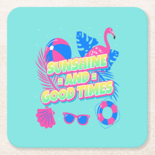 Tropical Summer Fun Vibes Square Paper Coaster