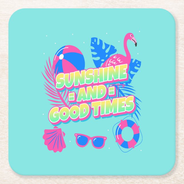 Tropical Summer Fun Vibes Square Paper Coaster (Front)