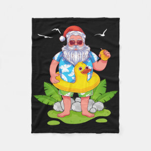 Tropical Summer Funny Hawaiian Santa Claus Christm Fleece Blanket