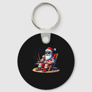 Tropical Summer Funny Hawaiian Santa Claus Christm Keychain