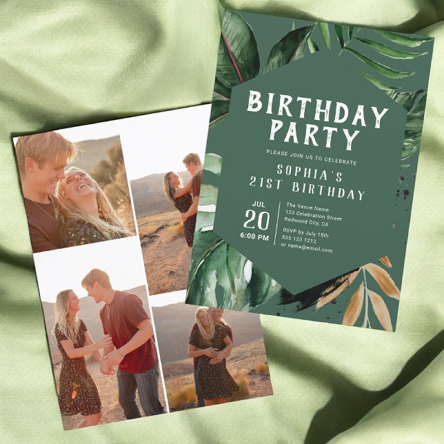 Tropical Summer Greenery Photo Birthday Invitation (Creator Uploaded)