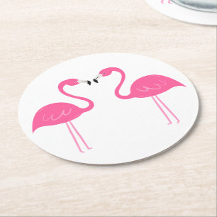 Tropical Summer Hawaiian Luau Beach Pink Flamingo Round Paper Coaster