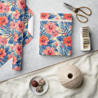 Tropical Summer Hibiscus Flowers Pattern Floral Wrapping Paper
