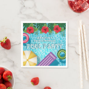 Tropical Summer Hibiscus Swimming Pool Birthday Napkin