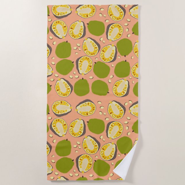 Tropical Summer Jackfruit Pattern - Exotic Fruit Beach Towel (Front)