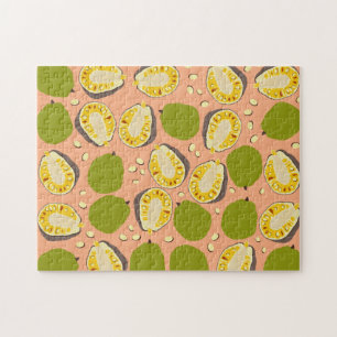 Tropical Summer Jackfruit Pattern - Exotic Fruit Jigsaw Puzzle