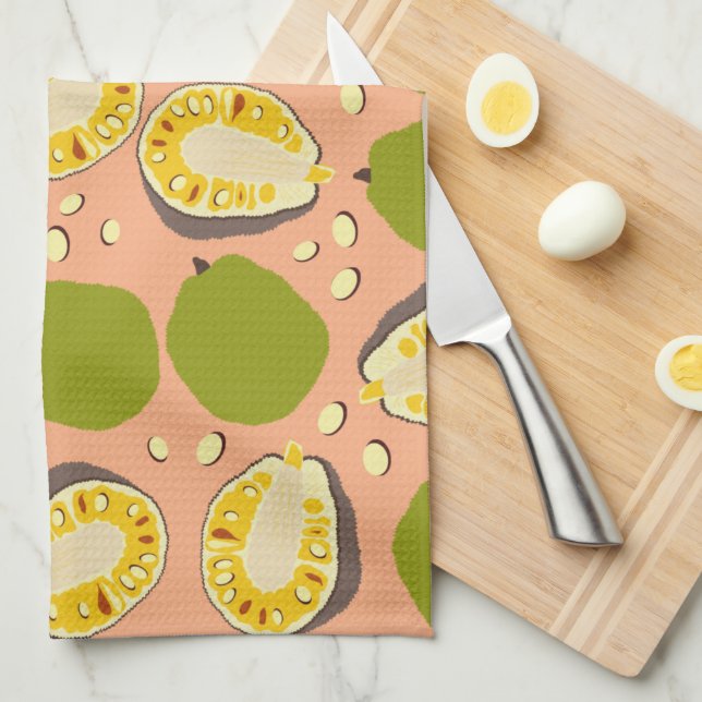 Tropical Summer Jackfruit Pattern - Exotic Fruit Kitchen Towel (Quarter Fold)