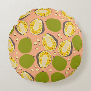 Tropical Summer Jackfruit Pattern - Exotic Fruit Round Pillow