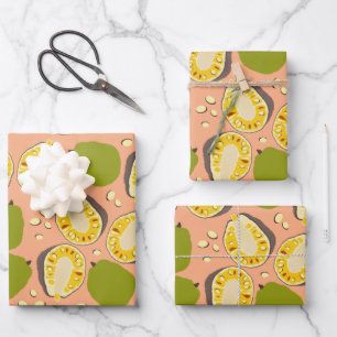 Tropical Summer Jackfruit Pattern - Exotic Fruit Wrapping Paper Sheet