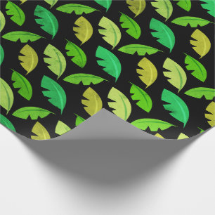 Tropical summer leafs banana tree black emerald wrapping paper