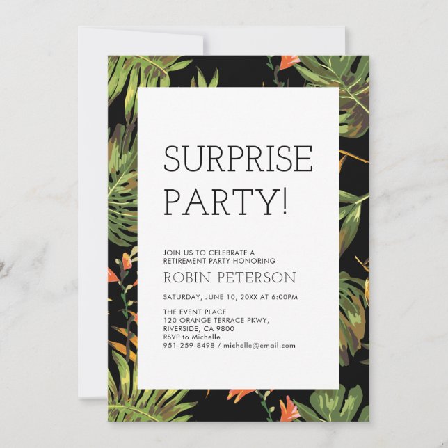 Tropical Summer | Modern Surprise Retirement Party Invitation (Front)