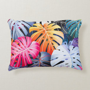 Tropical Summer Monstera Leaves Accent Pillow