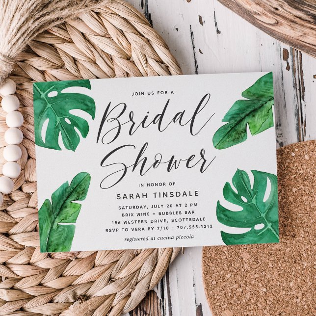Tropical Summer Monstera Leaves Bridal Shower Invitation (Creator Uploaded)