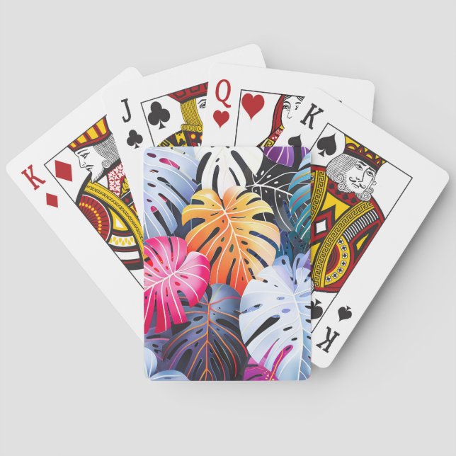 Tropical Summer Monstera Leaves Playing Cards (Back)