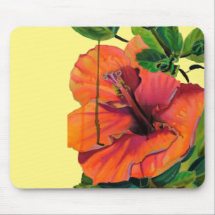 Tropical Summer orange hibiscus Mouse Pad