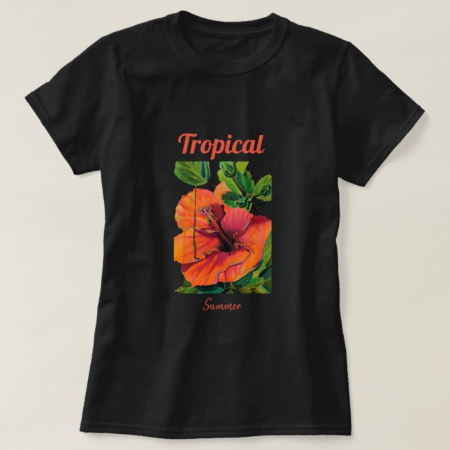 Tropical Summer orange hibiscus T-Shirt (Design Front)