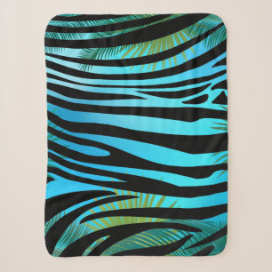 Tropical Summer palm leaves & Zebra stripes Sherpa Blanket