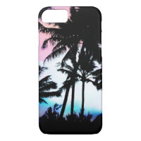 Tropical Summer Palm Trees Pink Blue Sunset Sky