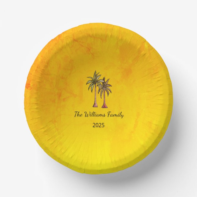Tropical Summer Palm Trees Swim Pool Party Gold  Paper Plate (Front)