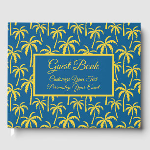 Tropical Summer Palm Trees Vacation Blue Yellow Guest Book