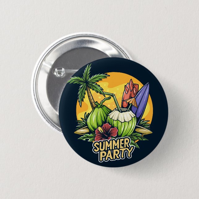 Tropical Summer Party 2 Inch Round Button (Front & Back)