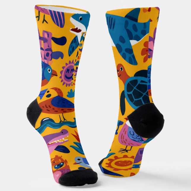 Tropical Summer Pattern Crew Socks Gift (Angled)