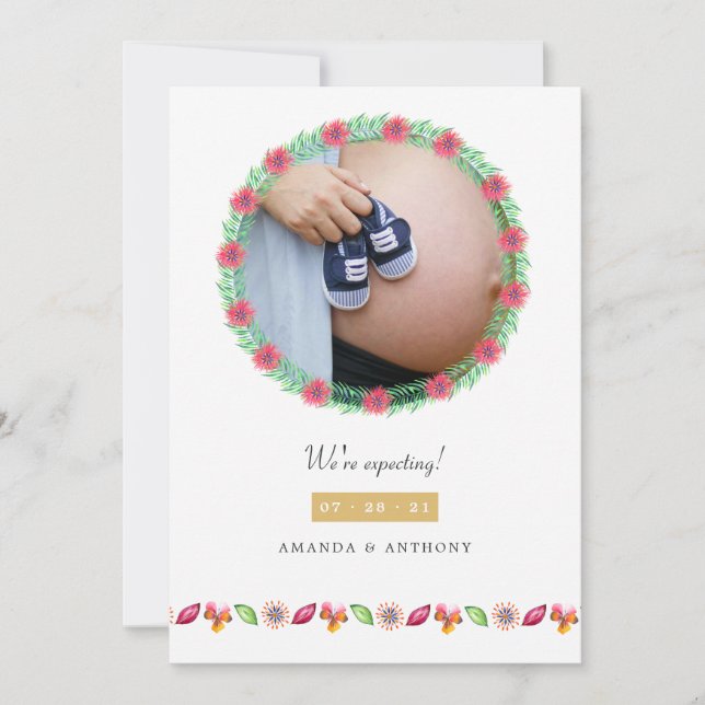 Tropical Summer Photo Pregnancy Announcement (Front)
