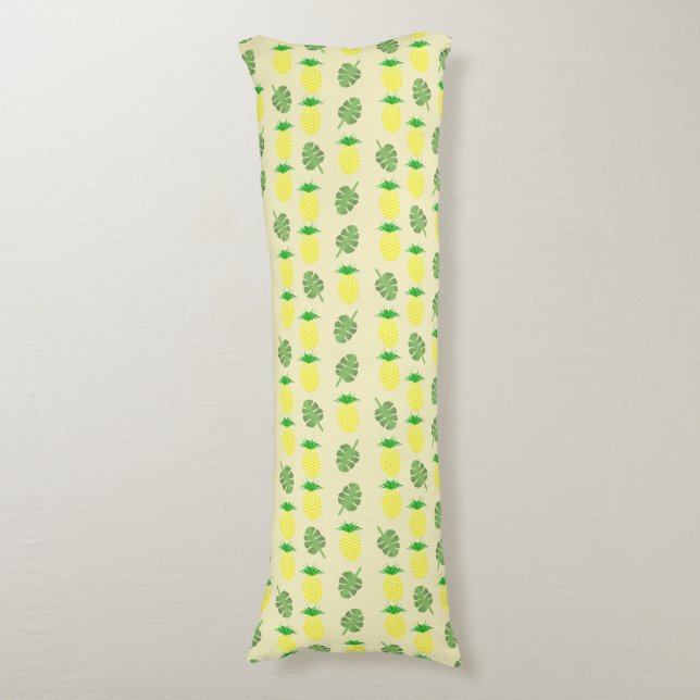 Tropical Summer Pineapple and Palm Leaves Pattern Body Pillow (Front Vertical)