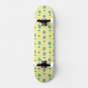 Tropical Summer Pineapple and Palm Leaves Pattern Skateboard