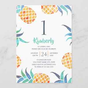Tropical Summer Pineapple Beach 1st Birthday Party Invitation