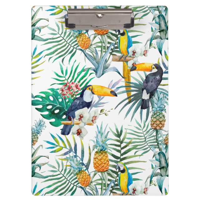 Tropical summer Pineapple Parrot Bird watercolor Clipboard (Front)
