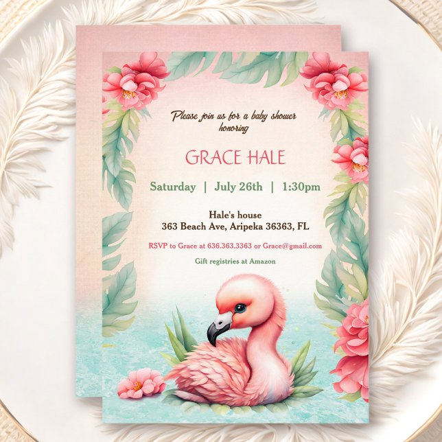 Tropical Summer Pink Flamingo Baby Shower Party Invitation (Tropical Summer Pink Flamingo Baby Shower Party Invitation)