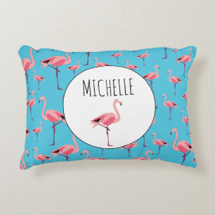 Tropical Summer Pink Flamingo Pattern Accent Pillow