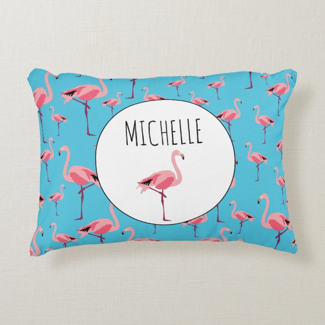Tropical Summer Pink Flamingo Pattern Accent Pillow (Front)