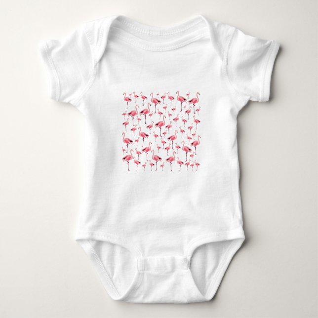 Tropical Summer Pink Flamingo Pattern Baby Bodysuit (Front)