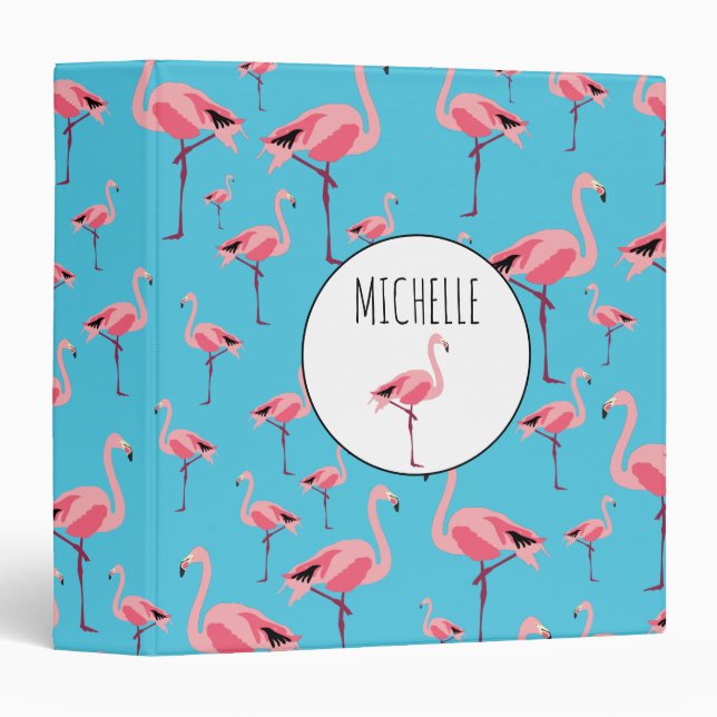 Tropical Summer Pink Flamingo Pattern Binder (Front/Spine)