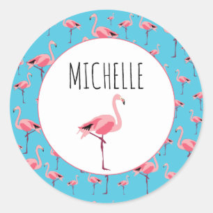 Tropical Summer Pink Flamingo Pattern Classic Round Sticker