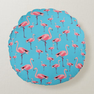 Tropical Summer Pink Flamingo Pattern Round Pillow