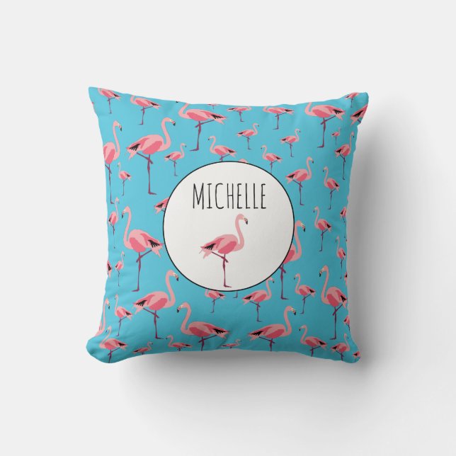 Tropical Summer Pink Flamingo Pattern Throw Pillow (Front)