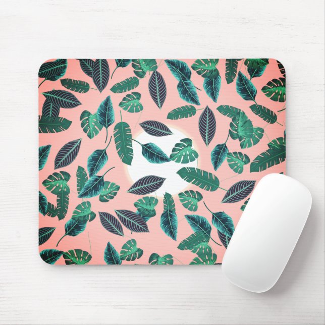 Tropical Summer Pink Green Leaves Sunset Pattern Mouse Pad (With Mouse)