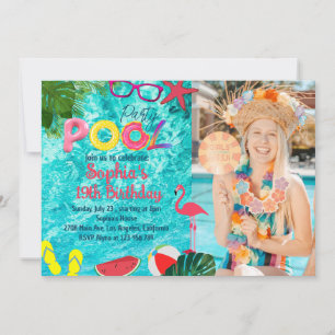 Tropical Summer Pool Party Birthday Custom Picture Invitation