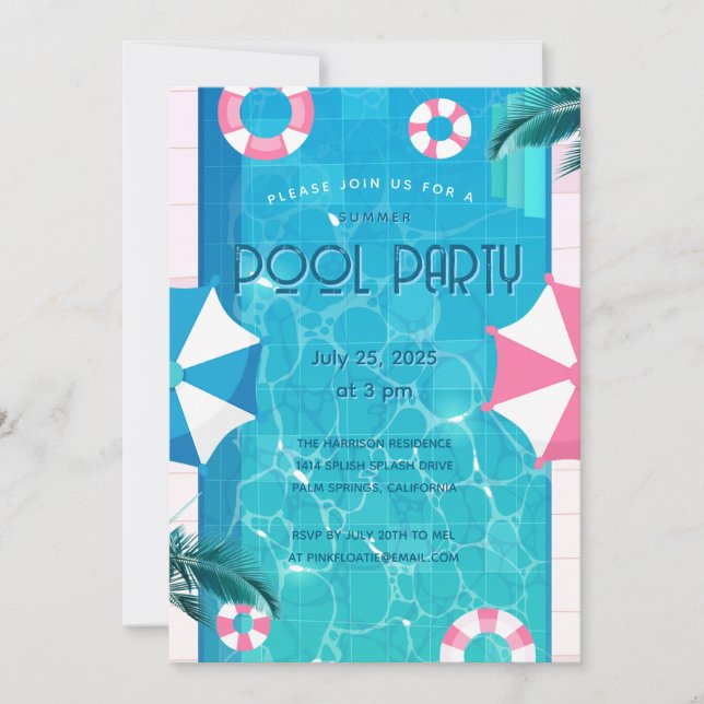 Tropical Summer Pool Party  Invitation (Front)