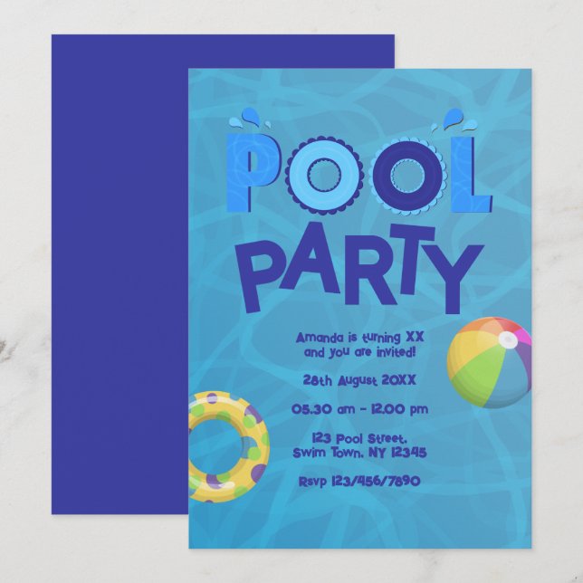 Tropical Summer Pool Party Invitation (Front/Back)