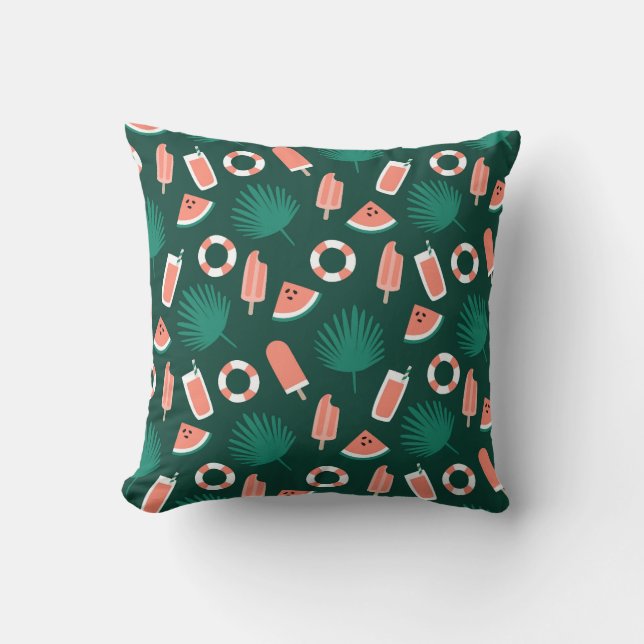 Tropical Summer Refreshments Pattern Throw Pillow (Front)