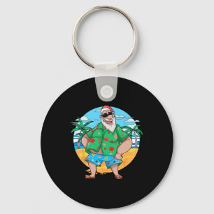 Tropical Summer Santa Claus Palm Trees Christmas I Keychain