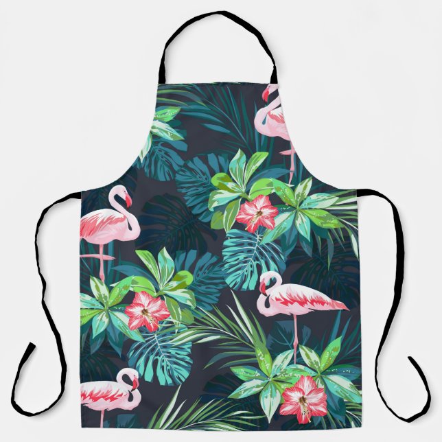 Tropical summer seamless pattern with flamingo bir apron (Front)
