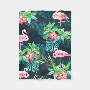 Tropical summer seamless pattern with flamingo bir fleece blanket